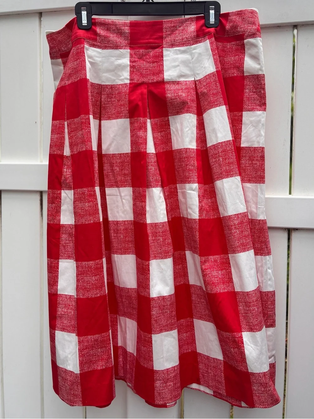 New Talbots Plus 18W Red and White Gingham Pleated cotton Midi Skirt